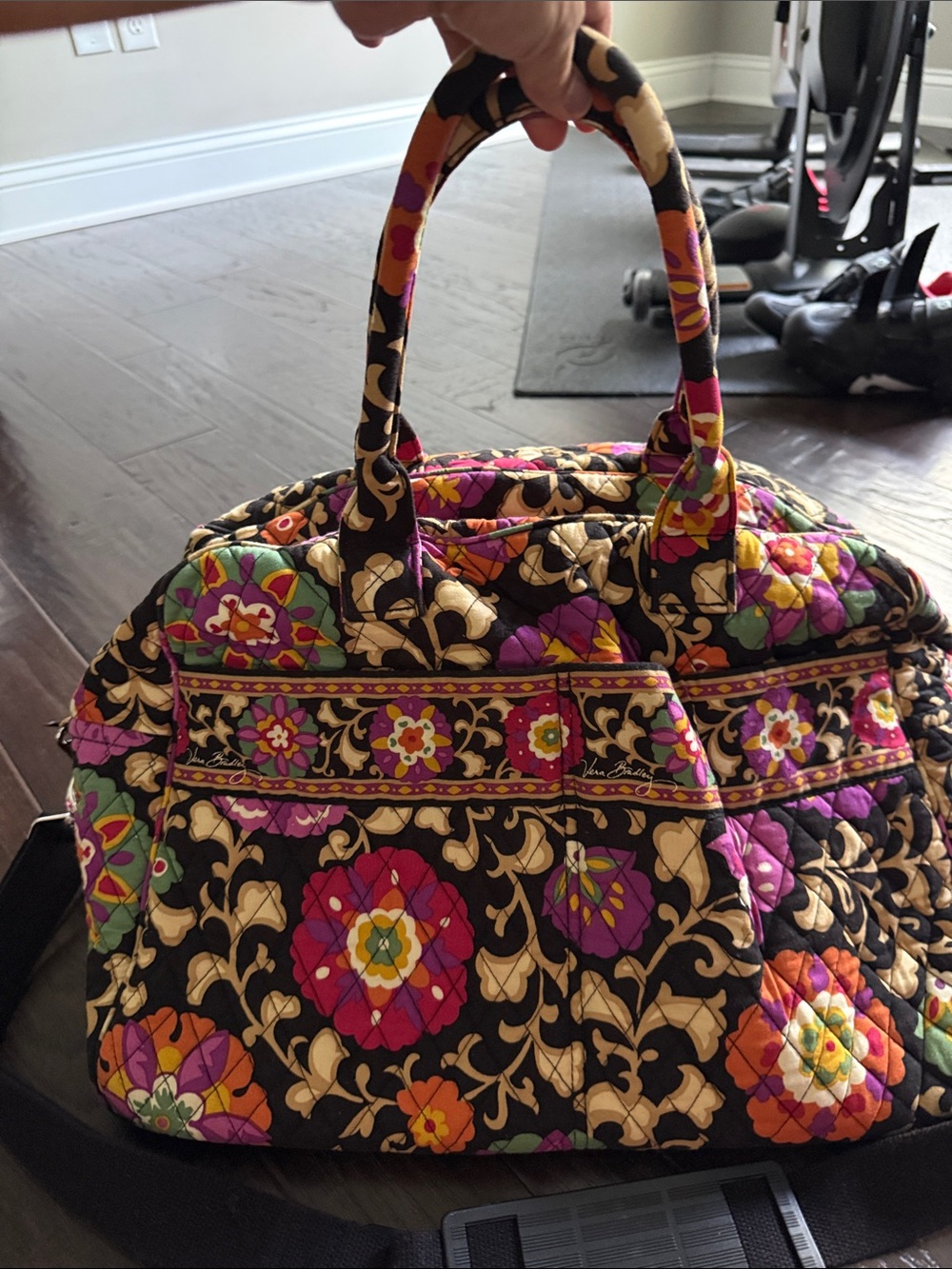 Vera Bradley Black Floral Quilted weekender bag